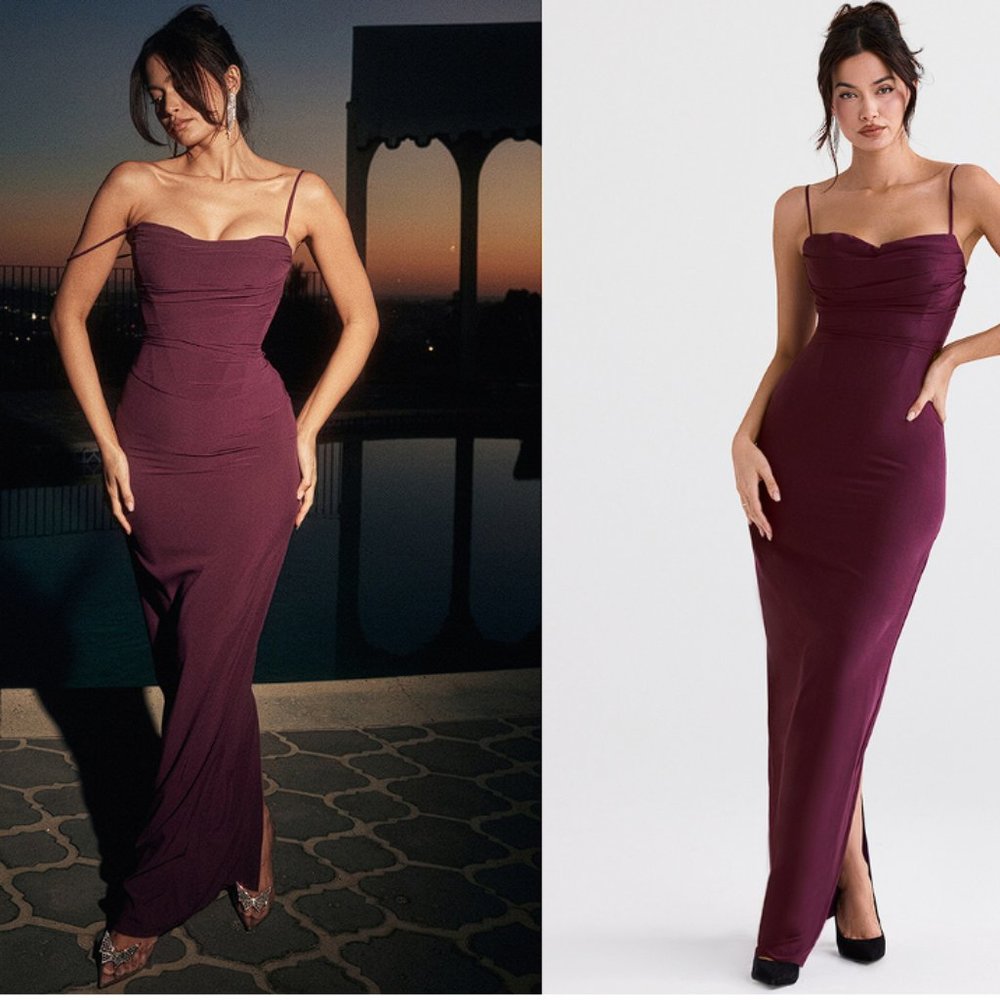 HOUSE OF CB 'Lani' Merlot Corset Maxi Dress NWOT